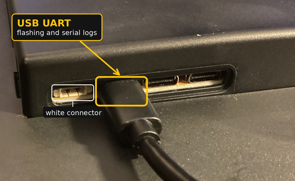 The Guition's USB-C ports, with the USB UART port next to the white connector highlighted